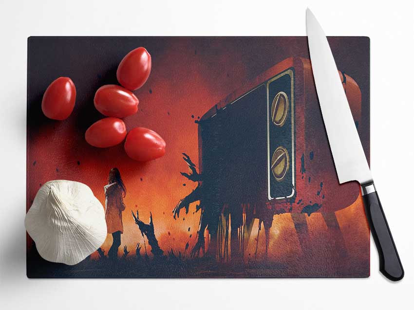 The Walking Tv Horror Glass Chopping Board