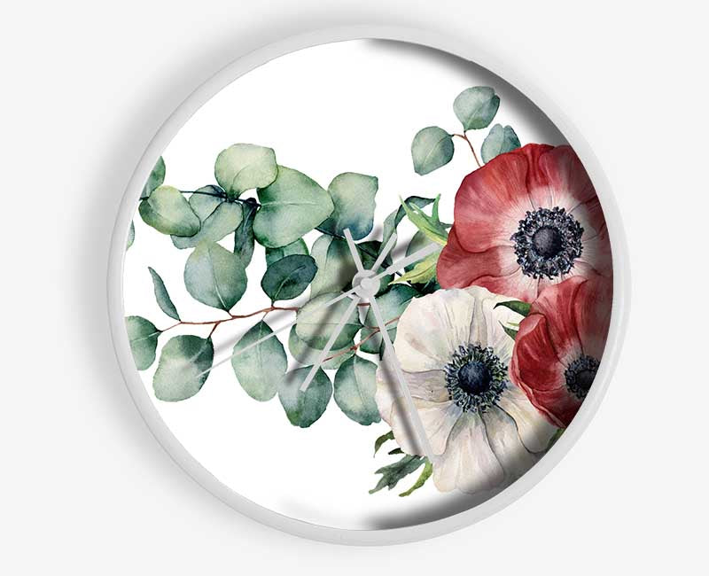 Green Leafed Flower Trio Clock - Wallart-Direct UK