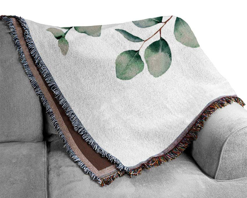 Green Leafed Flower Trio Woven Blanket