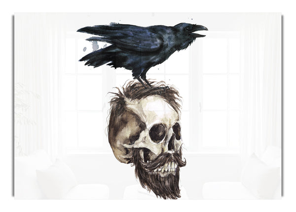 Crow On The Head Of A Skull