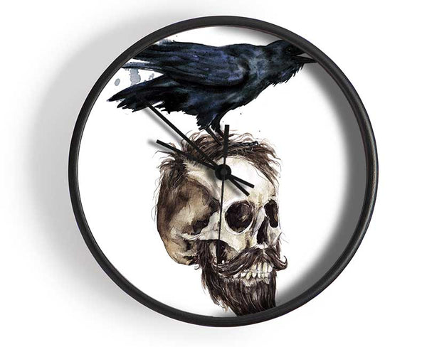 Crow On The Head Of A Skull Clock - Wallart-Direct UK