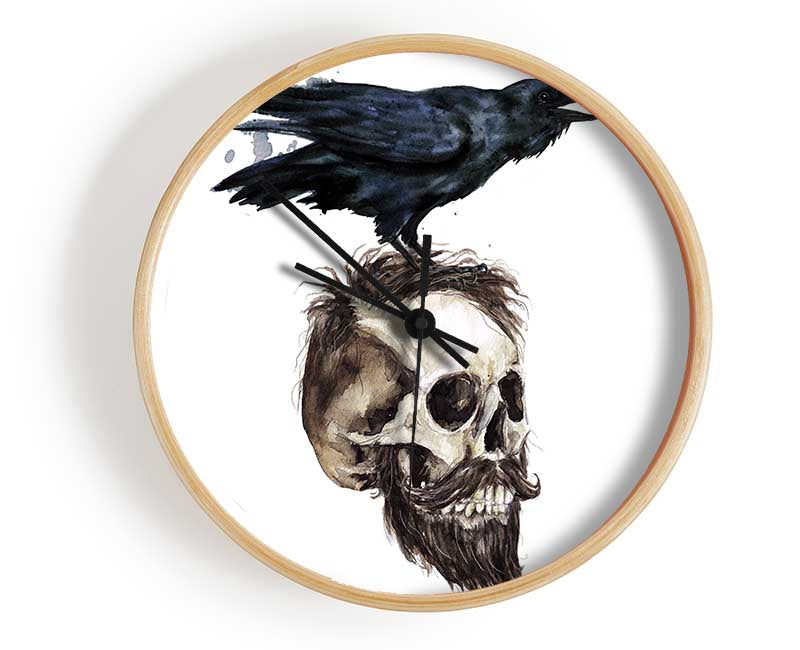 Crow On The Head Of A Skull Clock - Wallart-Direct UK