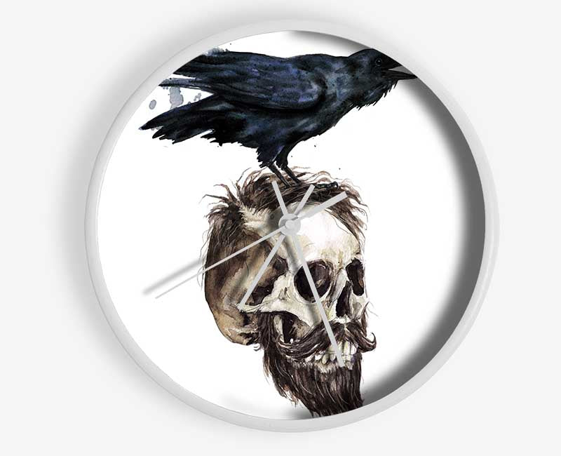 Crow On The Head Of A Skull Clock - Wallart-Direct UK