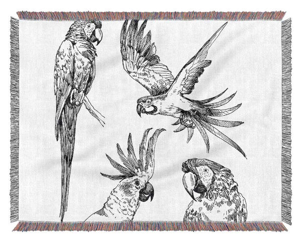 Parrots In Flight Illustration Woven Blanket