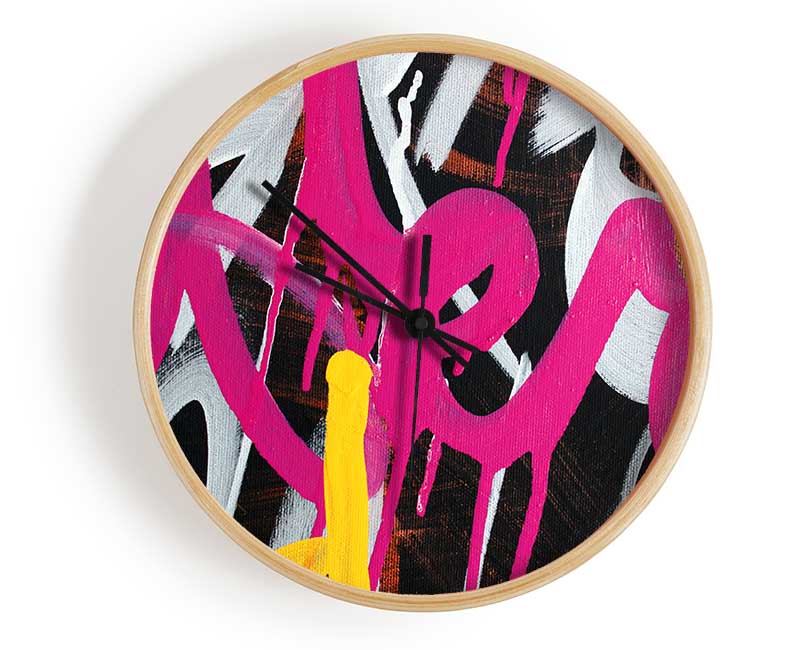 Swirl Of Pink Graffiti Clock - Wallart-Direct UK