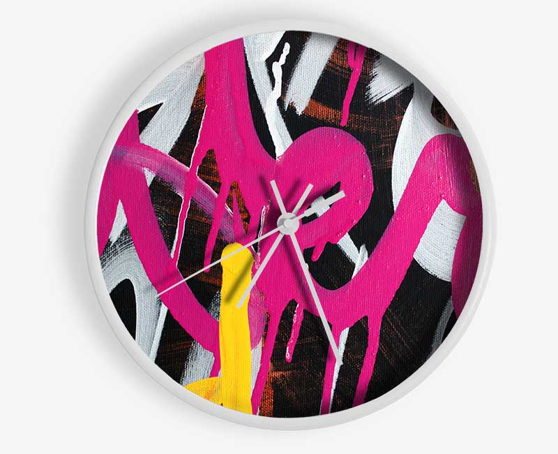 Swirl Of Pink Graffiti Clock - Wallart-Direct UK