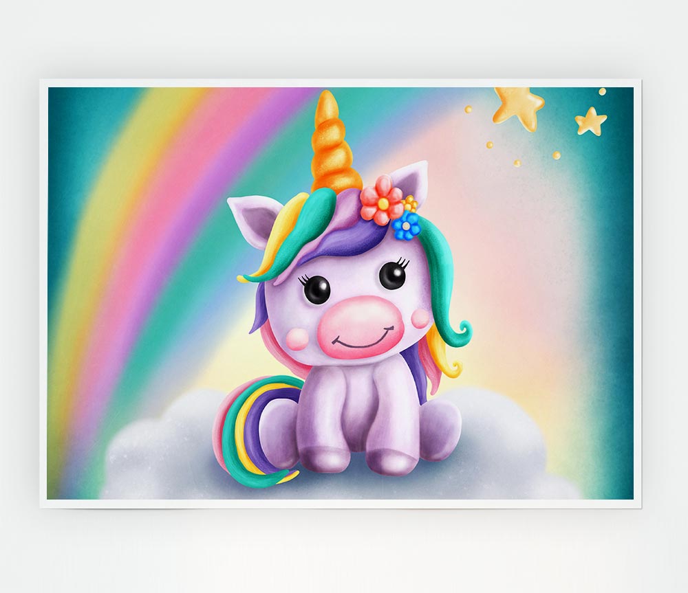 Unicorn Rainbow Happy Print Poster Wall Art