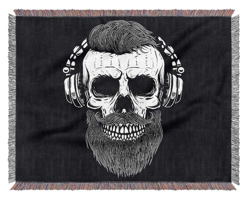 Dj Headphones Skull Beard Woven Blanket