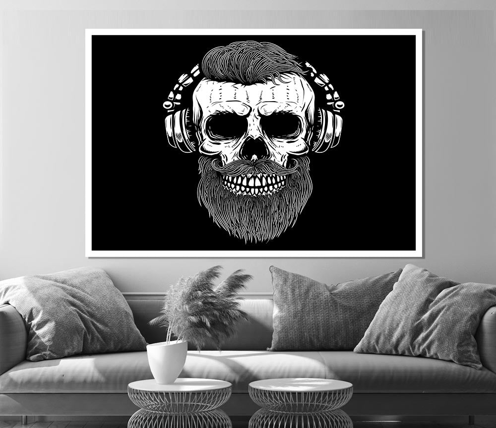 Dj Headphones Skull Beard Print Poster Wall Art