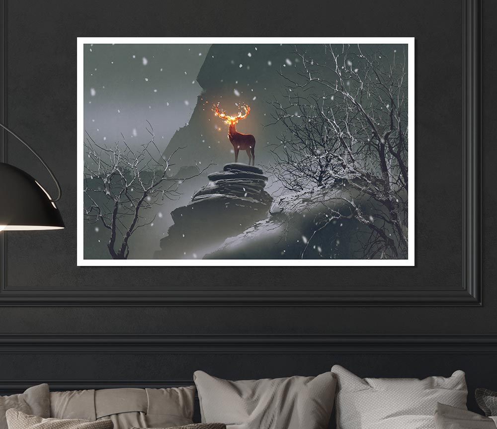 Fire Stag Print Poster Wall Art