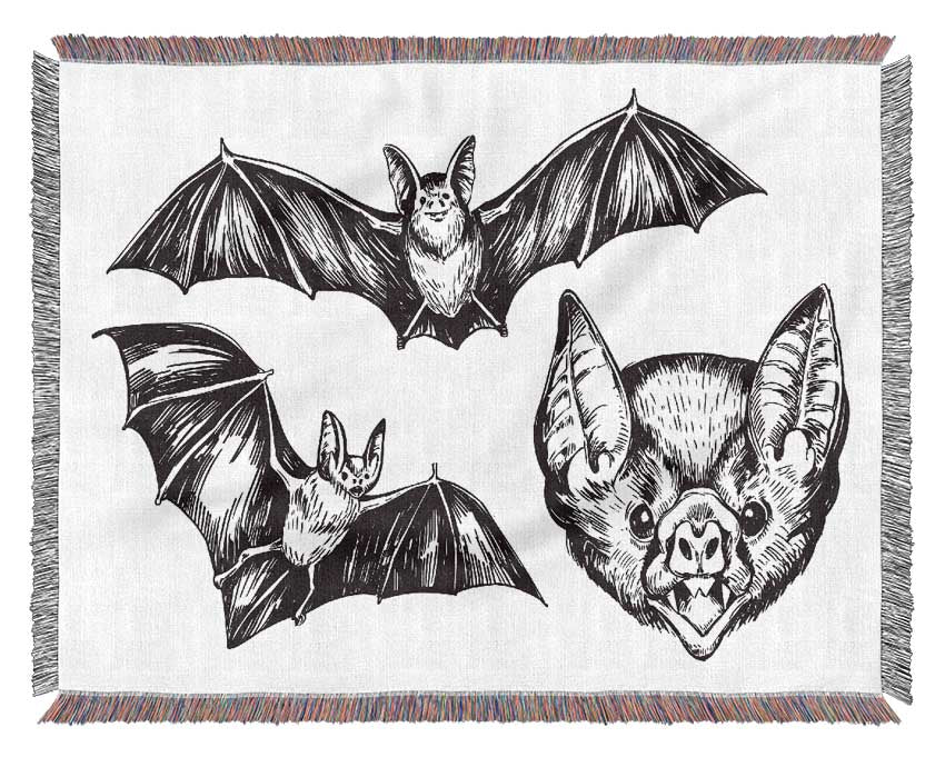 The Trio Of Bat Illustrations Woven Blanket