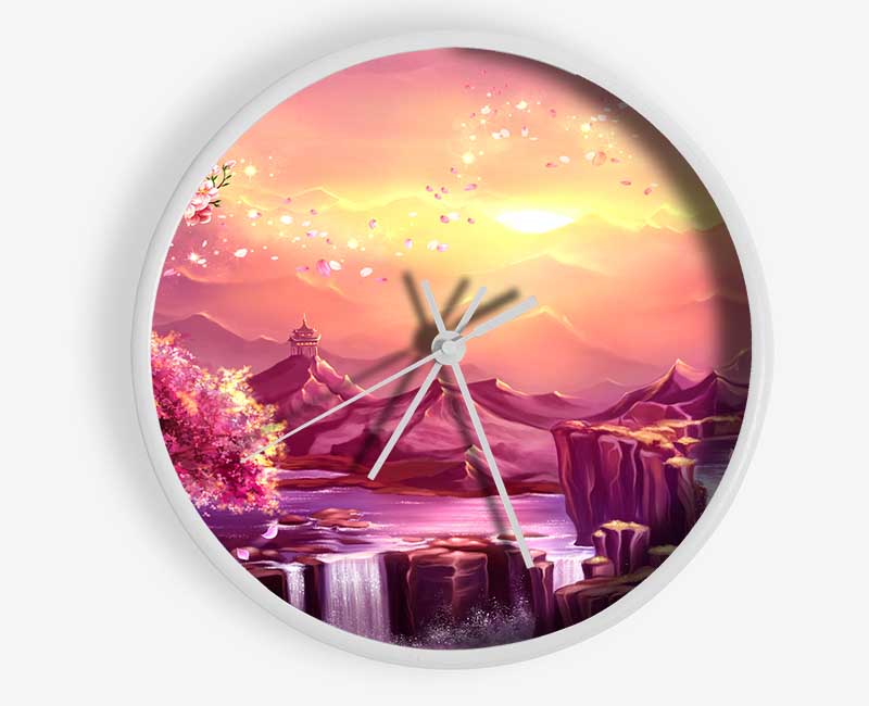 Beautiful Pink Blossom Waterfall Clock - Wallart-Direct UK