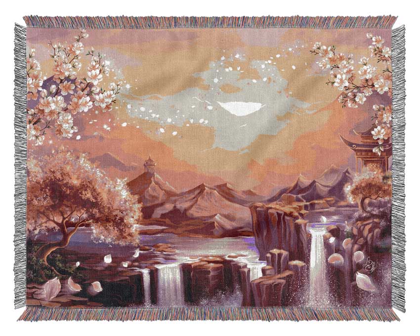 Beautiful Pink Blossom Waterfall Woven Blanket