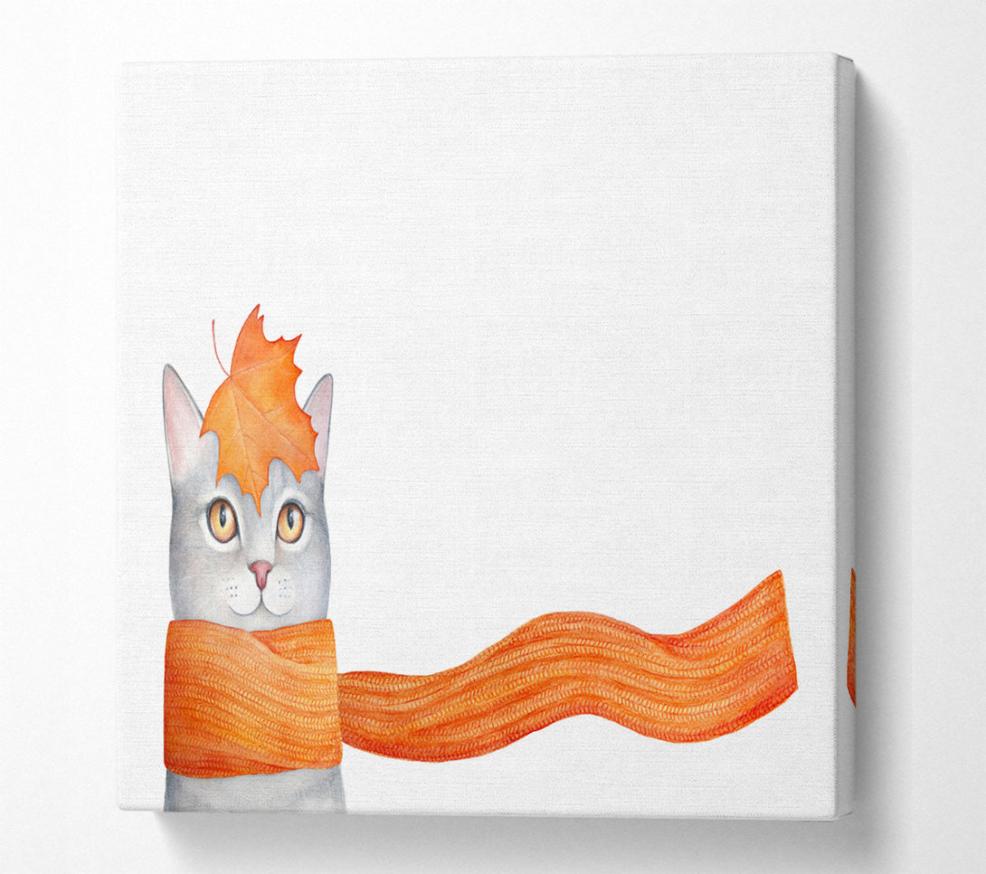 A Square Canvas Print Showing Cat With An Orange Scarf Square Wall Art