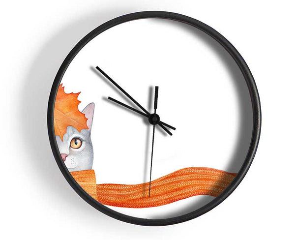 Cat With An Orange Scarf Clock - Wallart-Direct UK