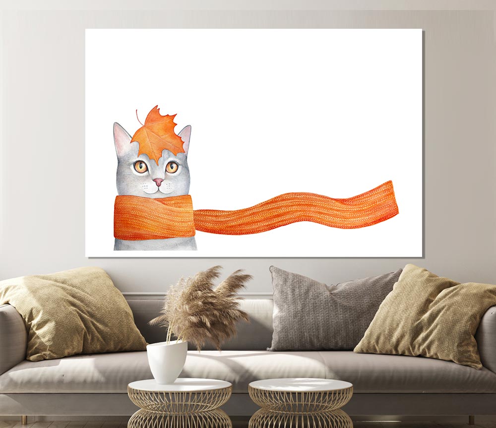 Cat With An Orange Scarf Print Poster Wall Art