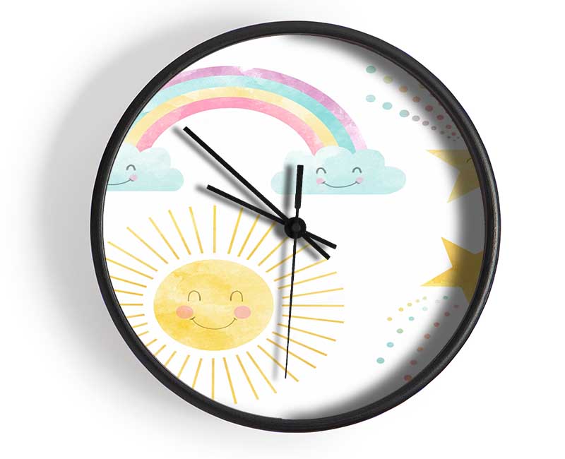 Happy Rainbow And Clouds Clock - Wallart-Direct UK