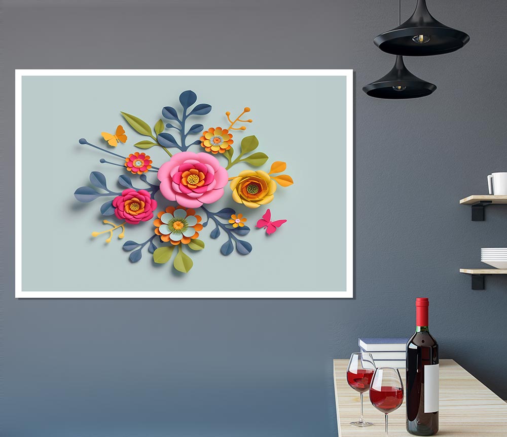 Three Dimensional Flowers Print Poster Wall Art