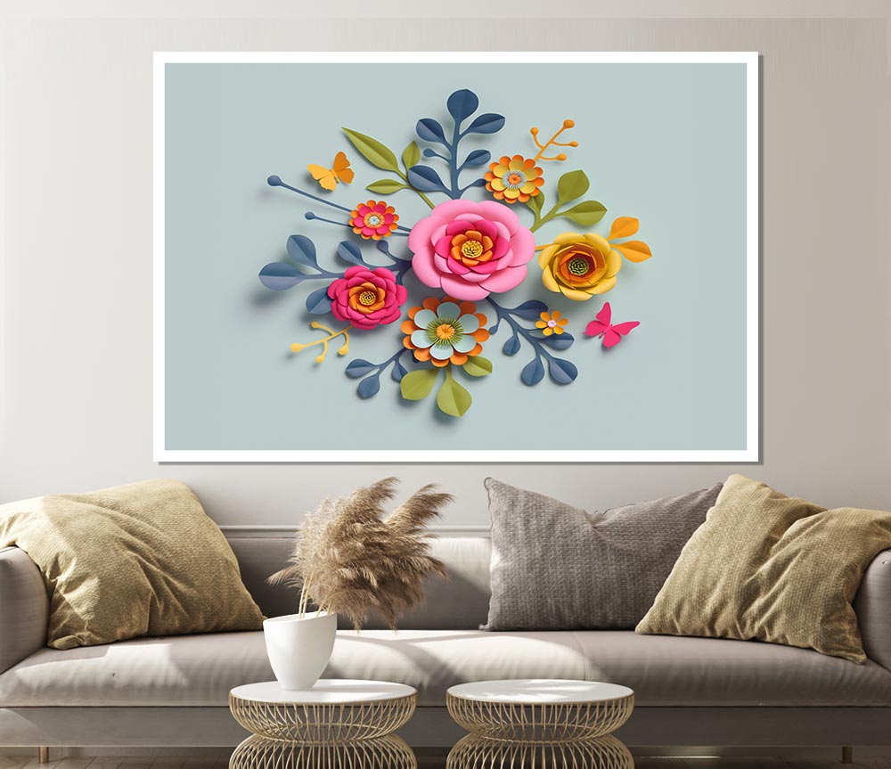 Three Dimensional Flowers Print Poster Wall Art