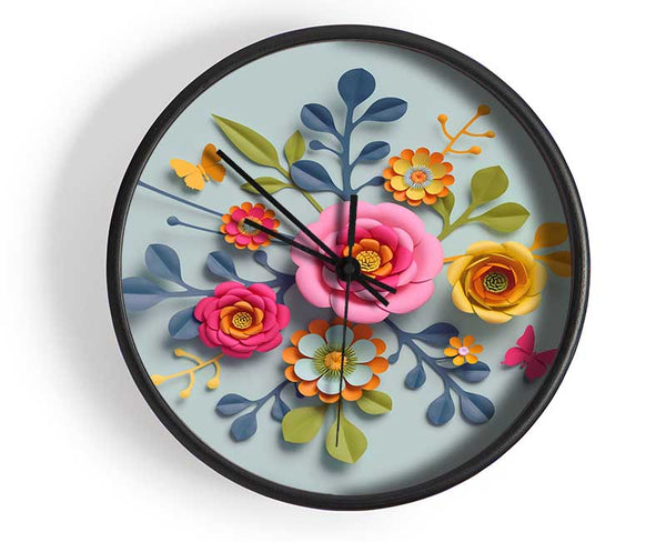 Three Dimensional Flowers Clock - Wallart-Direct UK