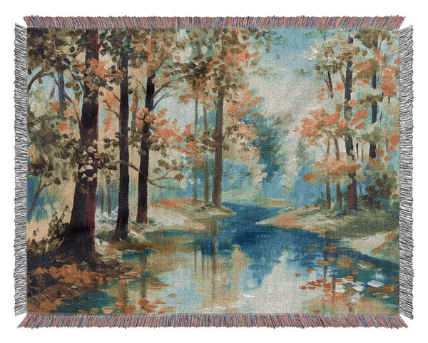 The Forest Painting Green Woven Blanket