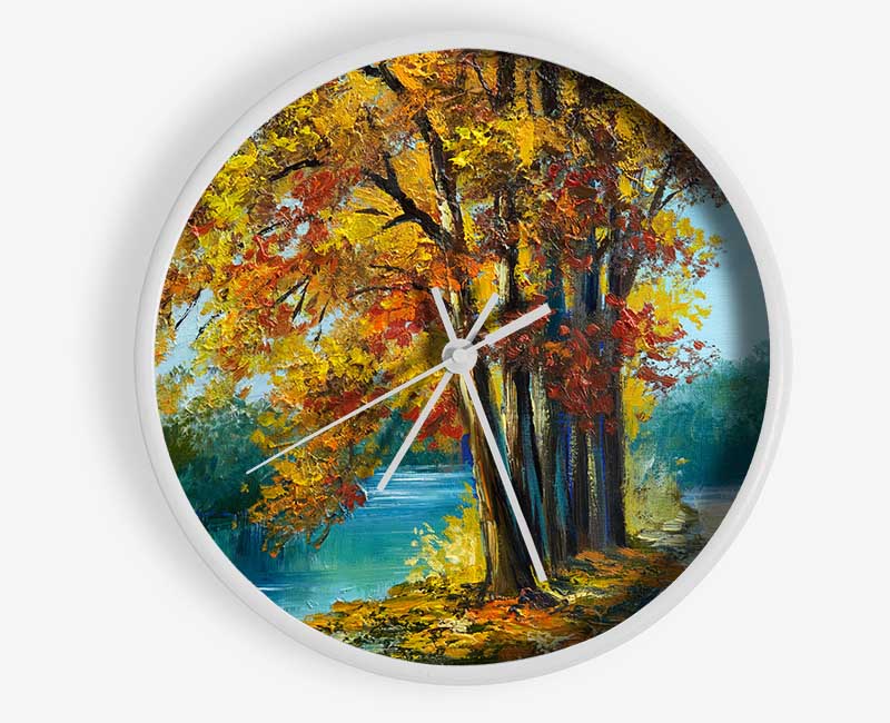 Autumn Tree Branches Painting Clock - Wallart-Direct UK