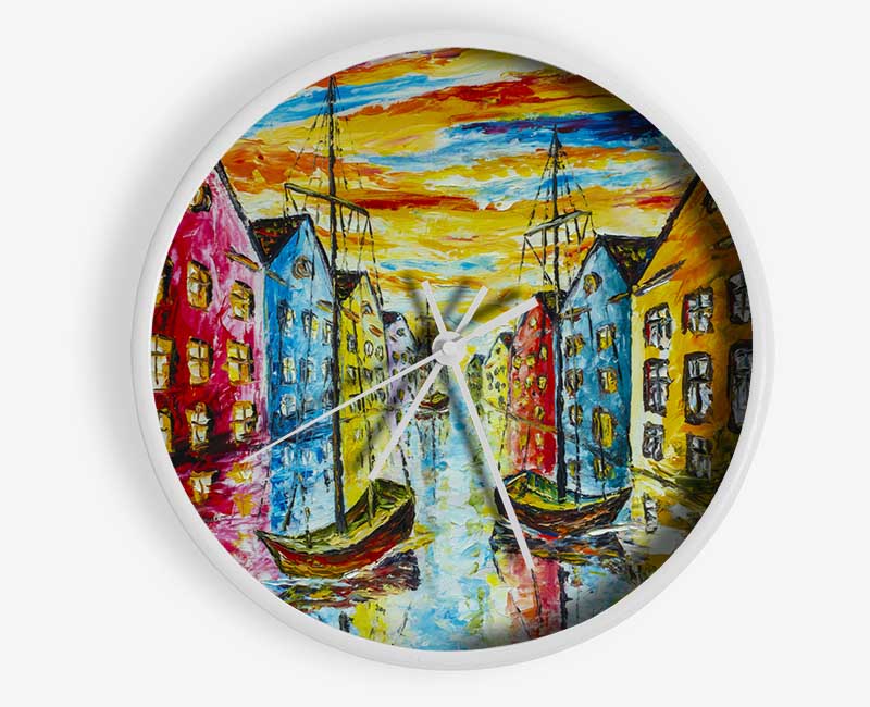 The Sea Village Painted Clock - Wallart-Direct UK