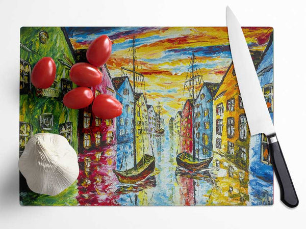 The Sea Village Painted Two Glass Chopping Board