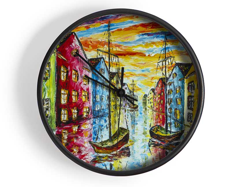 The Sea Village Painted Two Clock - Wallart-Direct UK