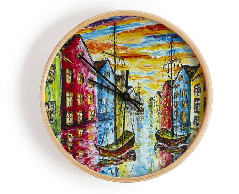 The Sea Village Painted Two Clock - Wallart-Direct UK