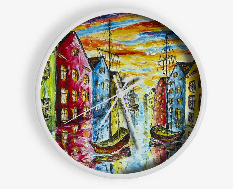 The Sea Village Painted Two Clock - Wallart-Direct UK