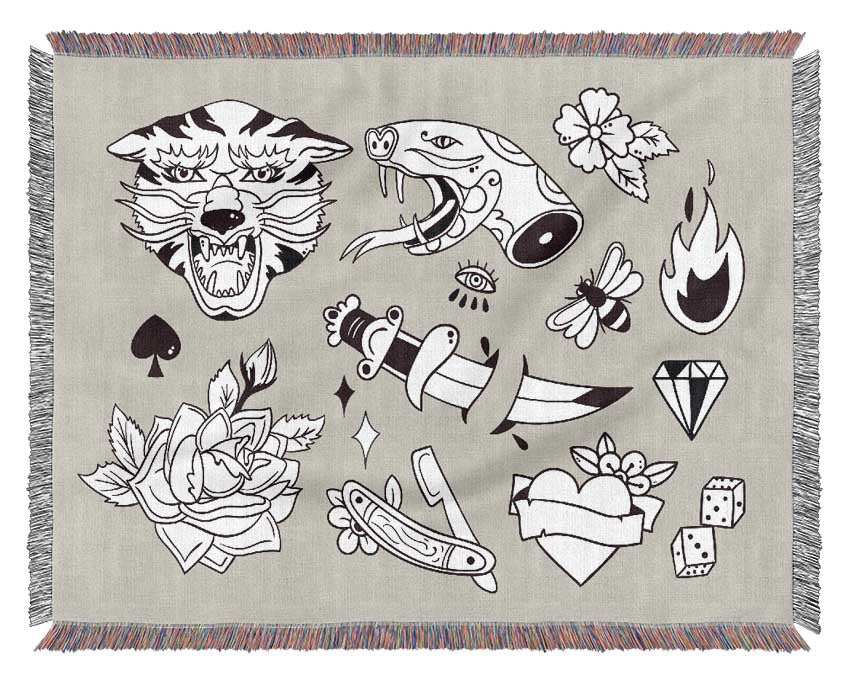 Tattoo Flash Design Dagger Woven Blanket