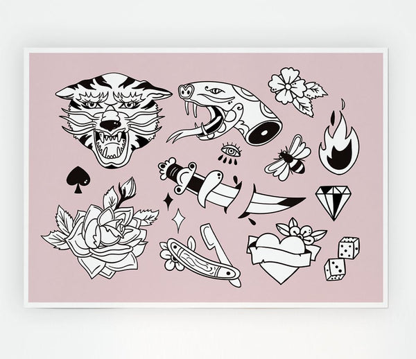 Tattoo Flash Design Dagger Print Poster Wall Art