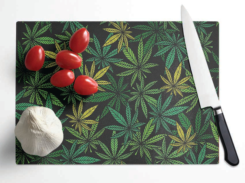 Cannabis Leaves Glass Chopping Board