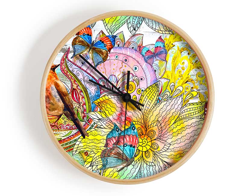 Beautiful Patterns Of India Butterflies Clock - Wallart-Direct UK