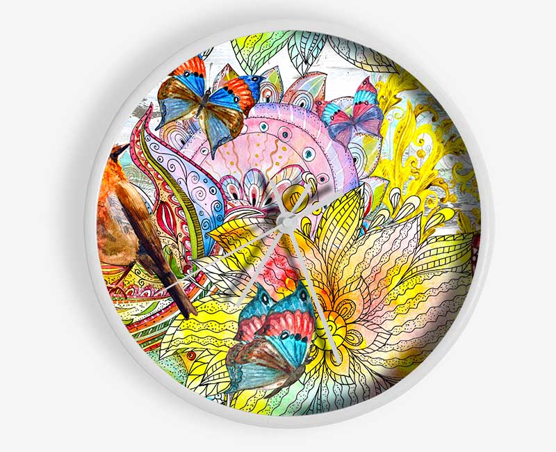 Beautiful Patterns Of India Butterflies Clock - Wallart-Direct UK