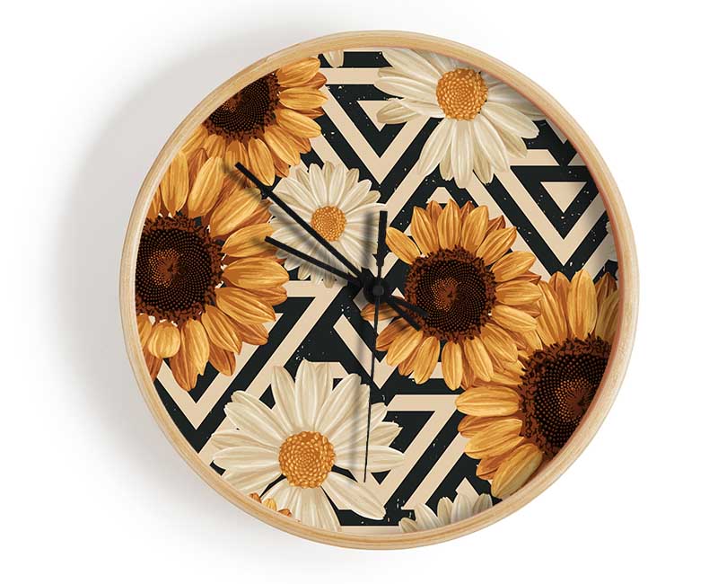 Summer Flowers On Abstract Clock - Wallart-Direct UK