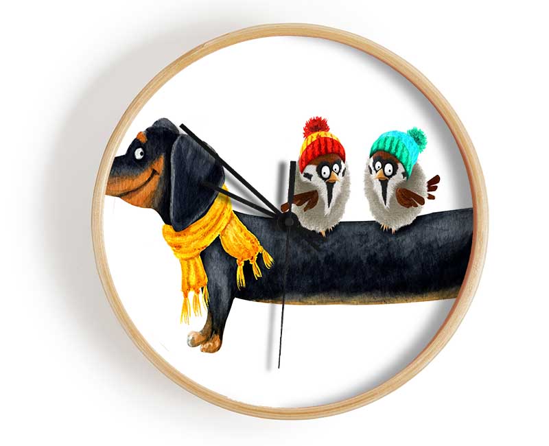 Sausage Dog Birds Clock - Wallart-Direct UK