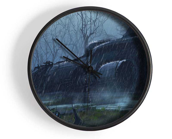 Spaceship In The Rain Clock - Wallart-Direct UK