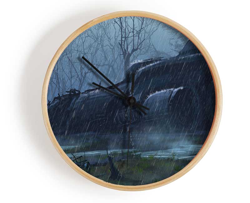 Spaceship In The Rain Clock - Wallart-Direct UK