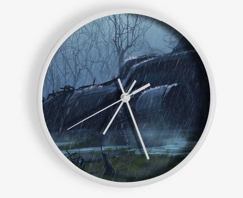 Spaceship In The Rain Clock - Wallart-Direct UK