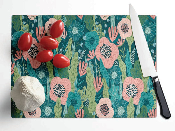 Modern Flower Beauty Glass Chopping Board