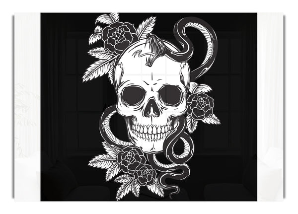 Skull Snake And Flowers