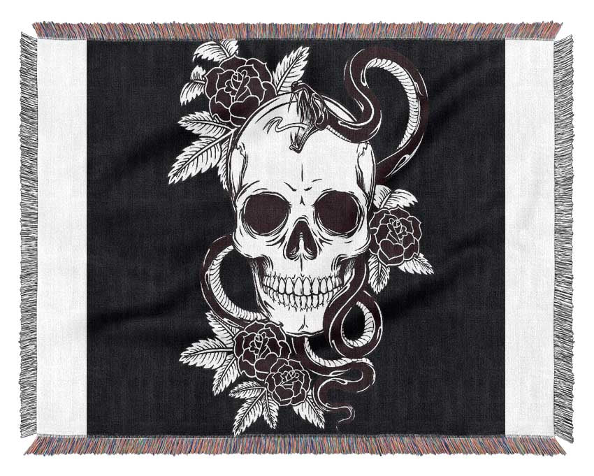 Skull Snake And Flowers Woven Blanket