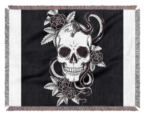 Skull Snake And Flowers Woven Blanket