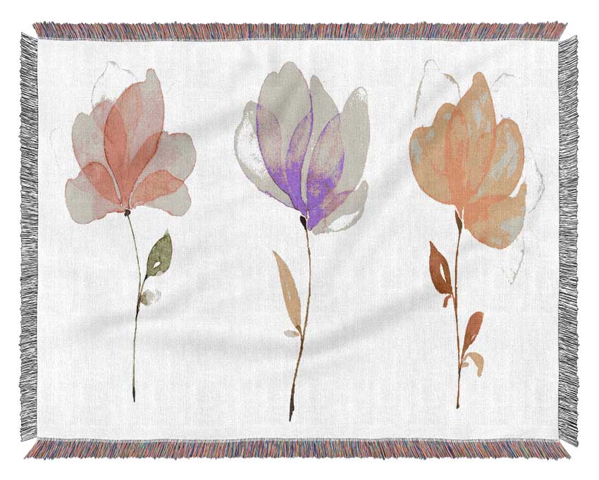 Trio Of Pastel Flowers Woven Blanket