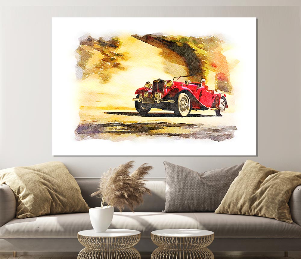 Vintage Car On The Beach Print Poster Wall Art