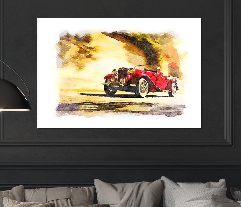 Vintage Car On The Beach Print Poster Wall Art