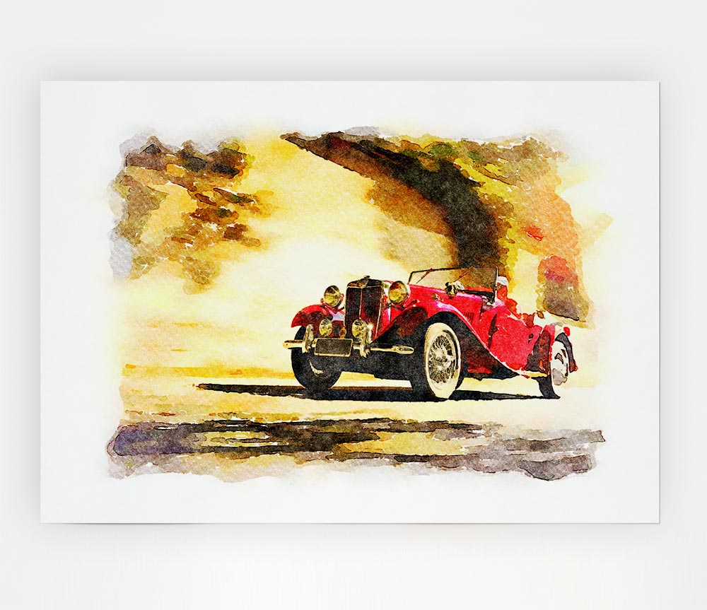 Vintage Car On The Beach Print Poster Wall Art