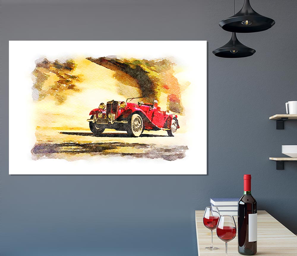 Vintage Car On The Beach Print Poster Wall Art